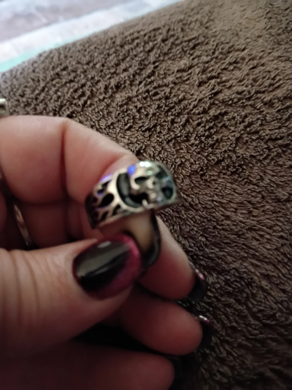Silver Skull Flame Ring - Men's Stainless Steel Skull Band